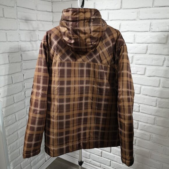 Capsize Men's Size Large Tan & Brown Plaid Lined Hooded Jacket - Picture 2 of 14